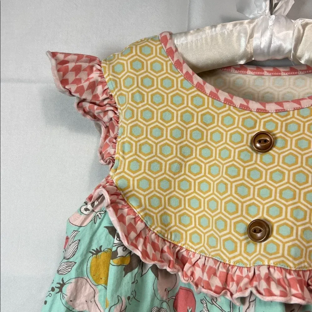 Serendipity mint green & pink multi pattern peasant dress Apple print XL (9-10)